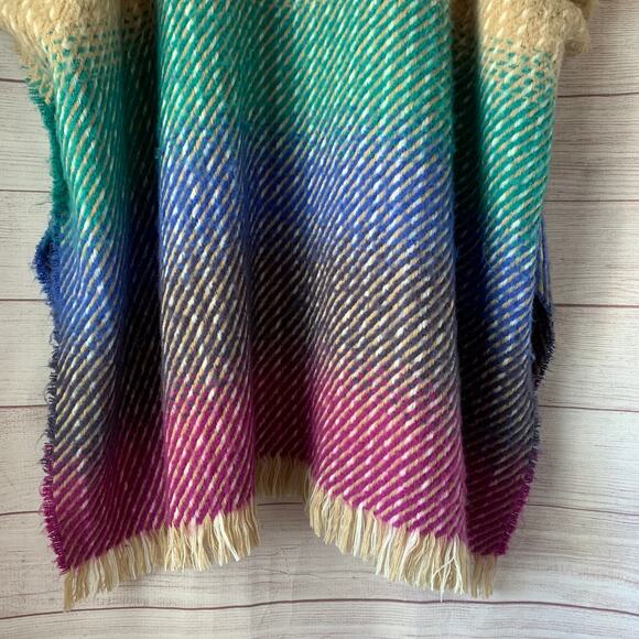 Colorful Ombre Gradient Open Front Poncho with Arm Holes and Fring Bottom - Picture 6 of 16